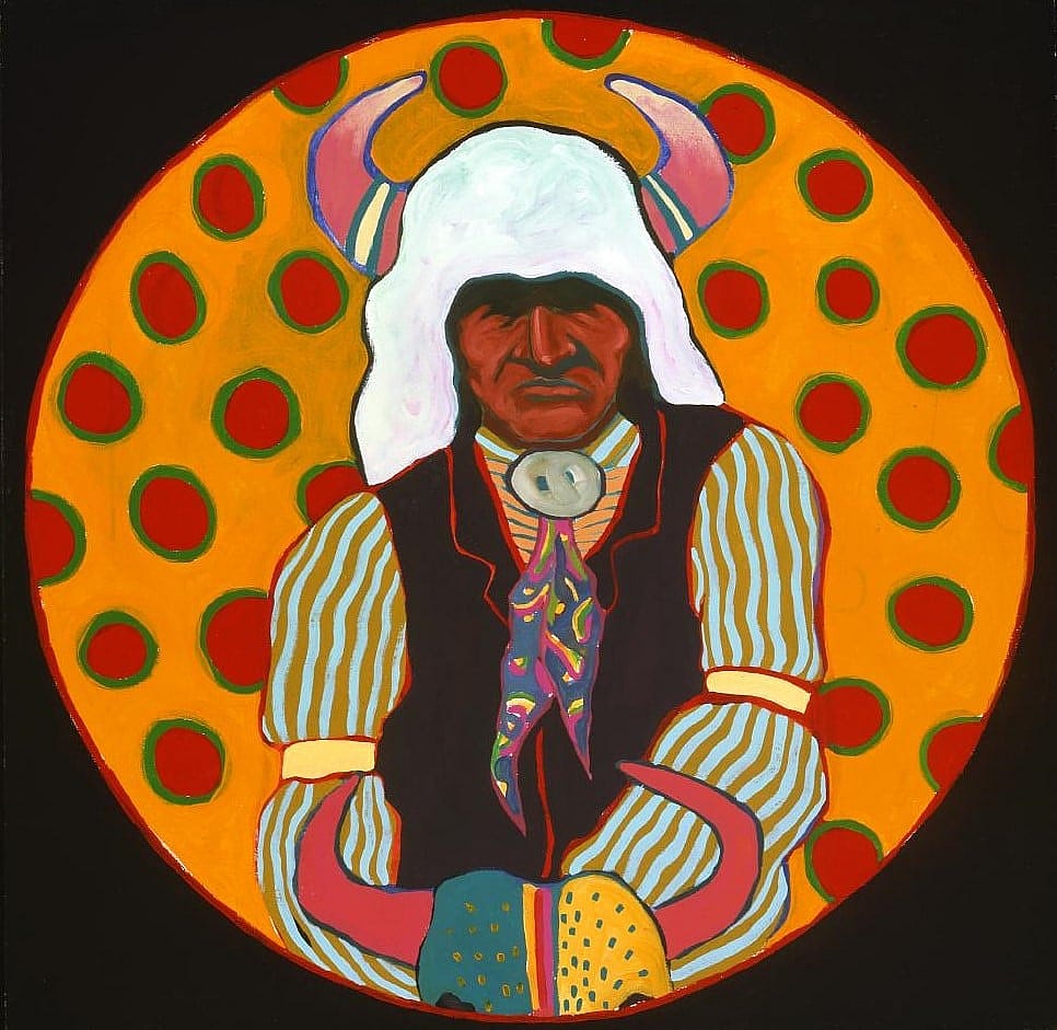 T.C. Cannon (1946-1978). "Buffalo Medicine Keeper," ca. 1974. Acrylic and oil on canvas. William E. Weiss Memorial Fund Purchase. 8.02