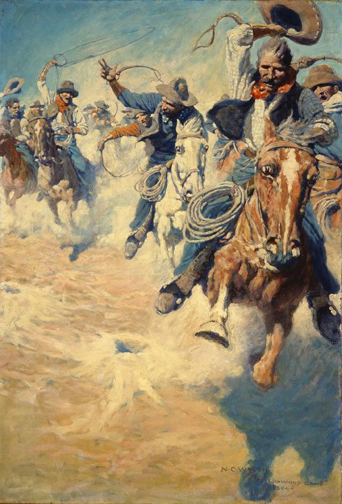 N.C. Wyeth's 'The Wild Spectacular Race for Dinner,' part of 'Go West!' exhibition. 44.83