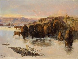 Learn about Wildlife of the West on this tour. Charles M. Russell (1864 – 1926). "The Buffalo Herd." Gift of William E. Weiss. 21.80