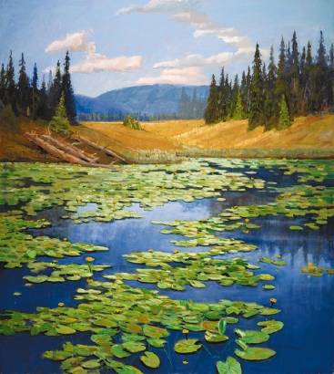 Painting of the Yellowstone water lilies by artist Mel Fillerup
