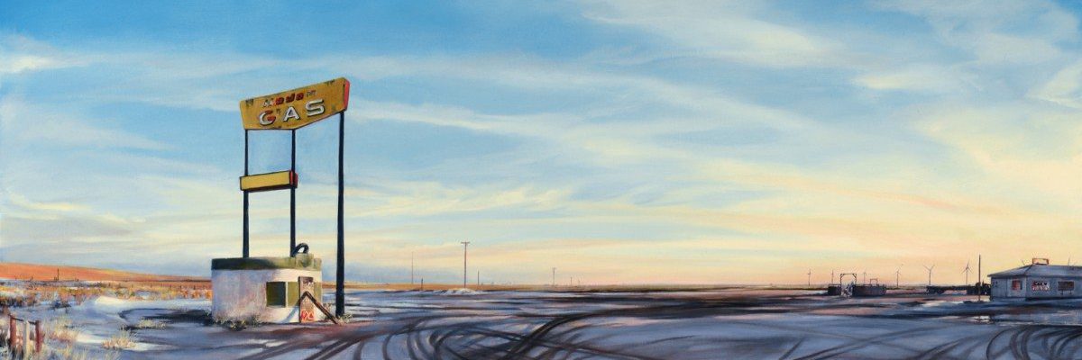 Wyoming winter landscape, gas station.