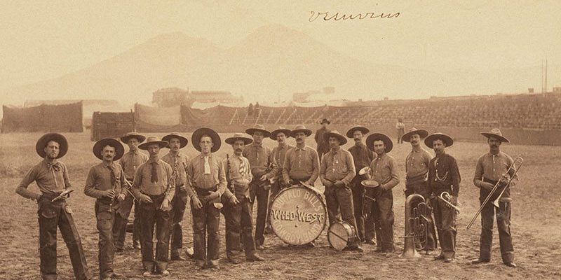 Buffalo Bill’s Wild West Cowboy Band in Italy with Mt. Vesuvius in background, ca. 1890. MS6 William F. Cody Collection. P.69.989