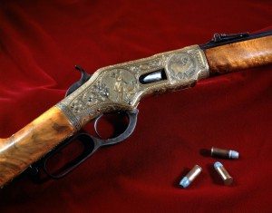 This splendidly embellished Winchester 1866 Yellow Boy is engraved by Conrad Ulrich.