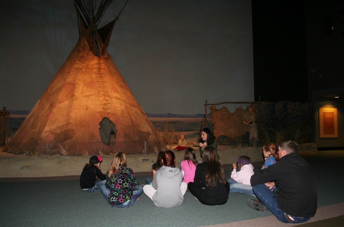 MILES students at hide tipi; Museum Experiences for Students