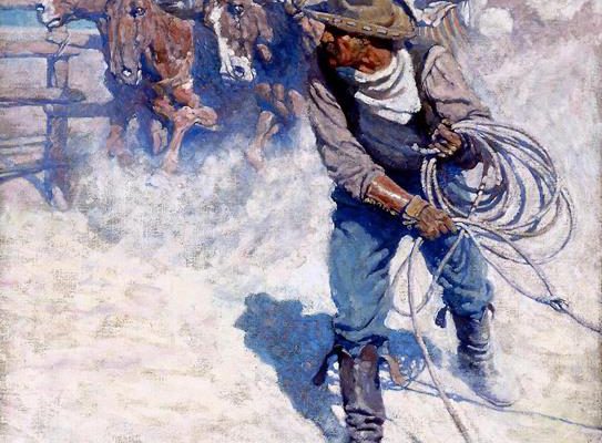 N.C. Wyeth - Above the Sea of Round, Shiny Backs the Thin Loops Swirled and Shot into Volumes of Dust, 1904