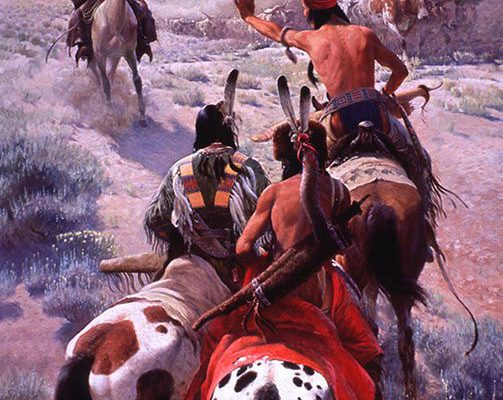 John Clymer (1907 – 1989). "The Cattle Drive," 1969 – 1970. Oil on canvas, 120 ¼ x 60 ¼ in. Gift of Winchester-Western Division, Olin Corporation. 26.70