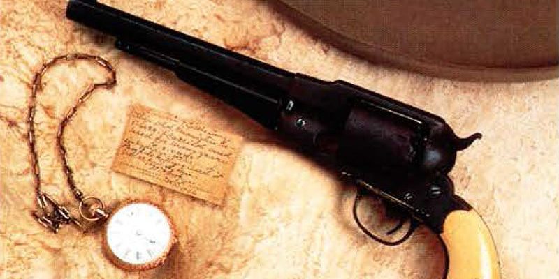 Remington New Model Army revolver. In 1906, William F. "Buffalo Bill" Cody sent this revolver as a gift to the managers of his Nebraska ranch, Charlie Trego and his wife Carrie. A note accompanied the gift which read, "This old Remington revolver I carried and used for many years in Indian wars and buffalo killing. And it never failed me." Photograph by Paul Goodwin, Newport, Kentucky.