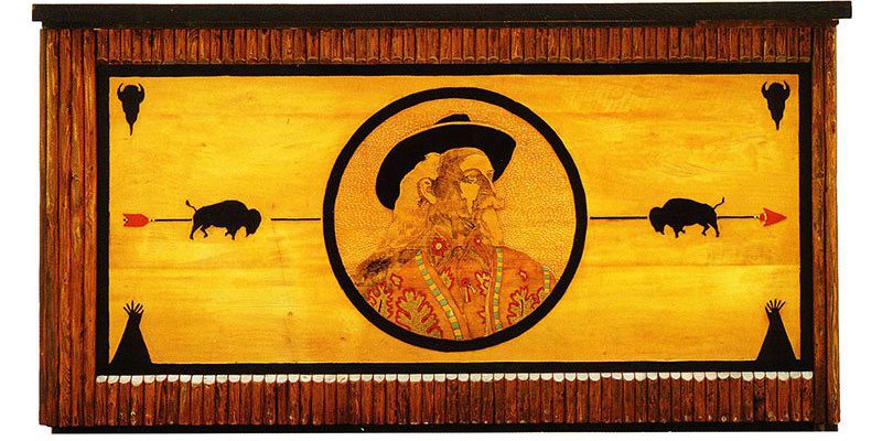 Buffalo Bill bar. These two pieces were originally commissioned as service counters. They feature the routed images of Cody's namesake, Buffalo Bill, and an Indian chieftan.