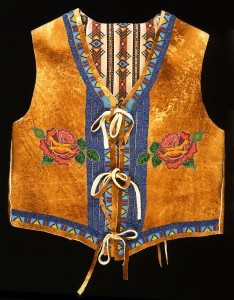 Vest (front), Debra Lee Stone Jay, Shoshone Bannock, Fort Hall, ldaho, 2002. Tanned and smoked hide, glass beads. Plains Indian Museum Acquisitions Fund Purchase. NA.202.1008