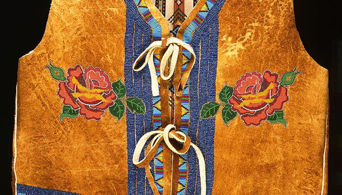 Vest (front), Debra Lee Stone Jay, Shoshone Bannock, Fort Hall, ldaho, 2002. Tanned and smoked hide, glass beads. Plains Indian Museum Acquisitions Fund Purchase. NA.202.1008