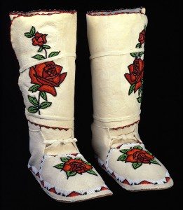Woman’s Moccasins, Wilma Jean McAdams-Swallow, Vivian Swallow, and Sandra Swallow-Hunter, Eastern Shoshone, Fort Washakie, Wyoming 2000. Tanned elk hide, glass beads. Gift of Mr. and Mrs. Harold R. Tate. NA.202.1138