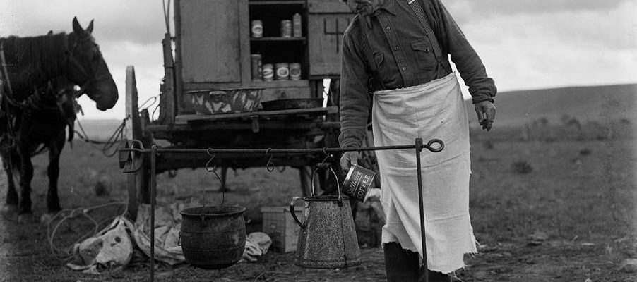 Coffee over a campfire, ca. 1920