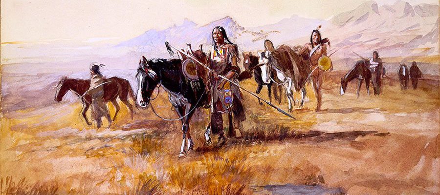 Charles Marion Russell (1864 – 1926). "Dangerous Ground," 1902. Watercolor on paper, 10.31 x 14.5 in. Gift of William E. Weiss. 22.70