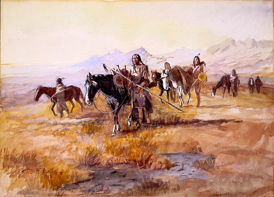 Charles Marion Russell (1864-1926). "Dangerous Ground," 1902. Watercolor on paper, 10.31 x 14.5 in. Gift of William E. Weiss. 22.70