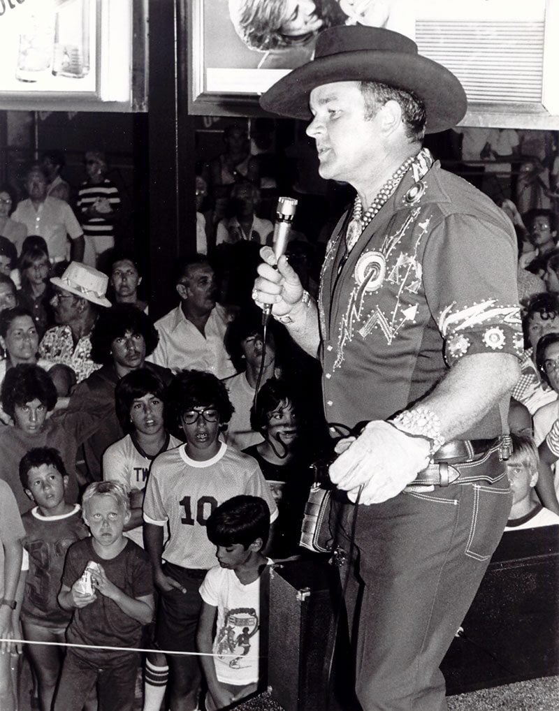 Bob Munden performing at seaside pier in Wildwood, New Jersey, National School Assembly