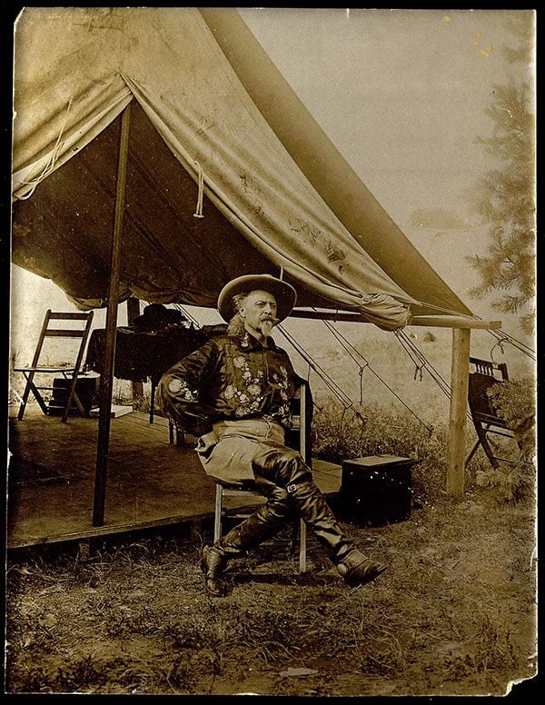 A Treasure from Our West: Photograph of William F. "Buffalo Bill" Cody in front of Wild West tent. P.69.953