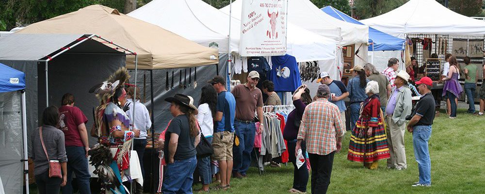 Vendors offer Native art, jewelry, and more for sale at the annual Plains Indian Museum Powwow.