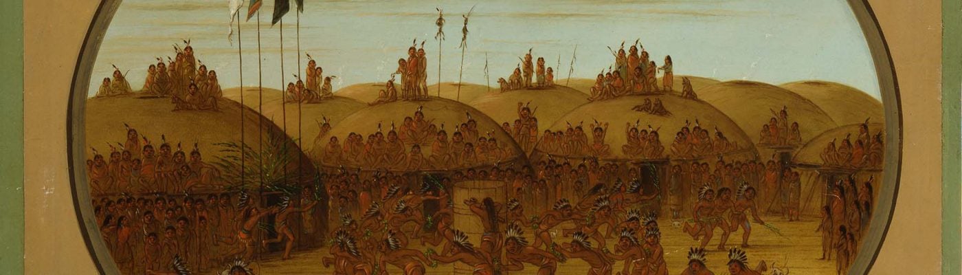 George Catlin (1796-1872). "The Last Race, Mandan (Eeh-K'na-K'nah-Pic)," ca. 1855-1870. Oil on paperboard. Gift of Paul Melon. 28.86