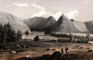 After John Mix Stanley, "Hell Gate–Entrance to Cadotte’s Pass from the West. From Reports of Explorations and Surveys to Ascertain the Most Practicable and Economic Route for a Railroad from the Mississippi River to the Pacific Ocean," Volume 12, ca. 1857 – 1860. Colored lithograph. Center of the West 12.87.3