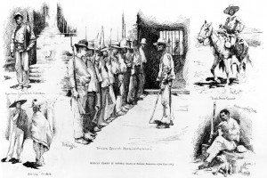 Figure 5. Frederic Remington (1861-1909). Mexican Troops in Sonora, 1886. Harper's Weekly (August 7, 1886), line engraving. (CR# 00048)
