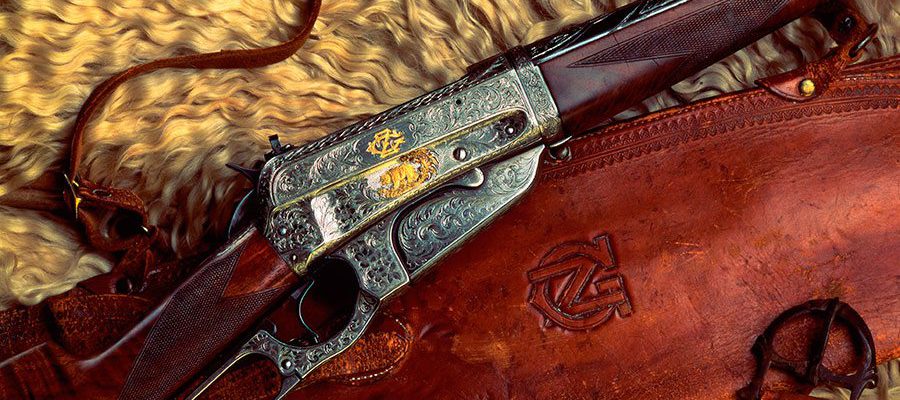 Winchester Model 1895 sporting rifle, presented to Zane Grey by the Winchester Repeating Arms Company, February 28, 1924. cal. 30-06. Donated in Loving Memory of Robert Jesse Moore by his family. 1991.1.1