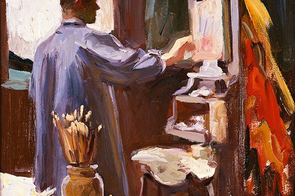 Harvey T. Dunn (1884 – 1952), “W.H.D. Koerner at His Easel.” Oil on canvas, 25 x 18 in. Gift of Ruth Koerner Oliver and W.H.D. Koerner, III. 4.78