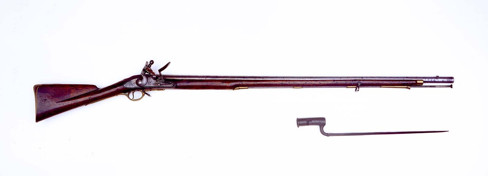 This "Brown Bess" that dates back to 1762 was actually carried by British infantry of the Second Battalion, Seventy-first Regiment Highlanders that served under General Cornwallis. Gift of Olin Corporation, Winchester Arms Collection. 1988.8.2514