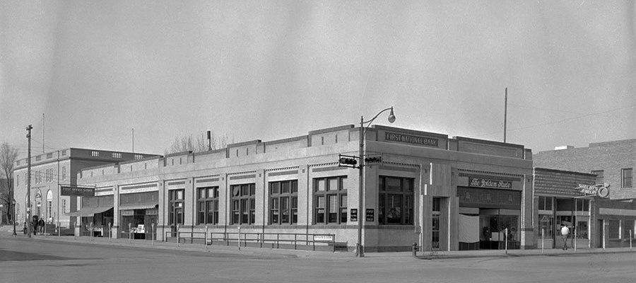 First National Bank, Cody, Wyoming, May 1954. MS 89 Jack Richard Photograph Collection. PN.89.06.1123.01