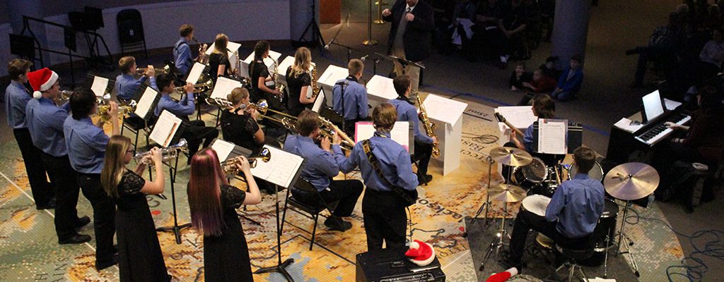 The Cody High School Jazz Band performing at the Holiday Open House in 2016.