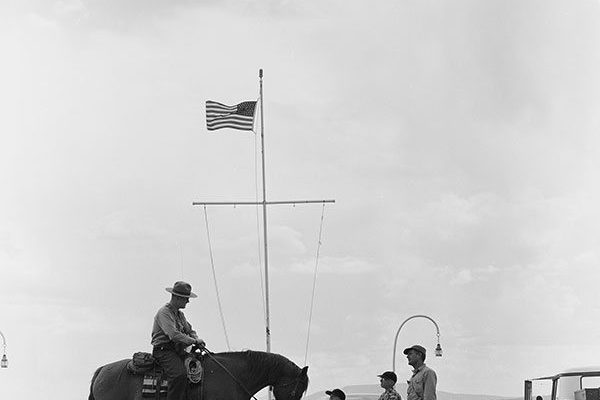 Ranger Bob Richard and his horse Big Red meet the public and answer questions next to Yellowstone Lake, 1960. MS 89 Jack Richard Collection. PN.89.26.4322.23