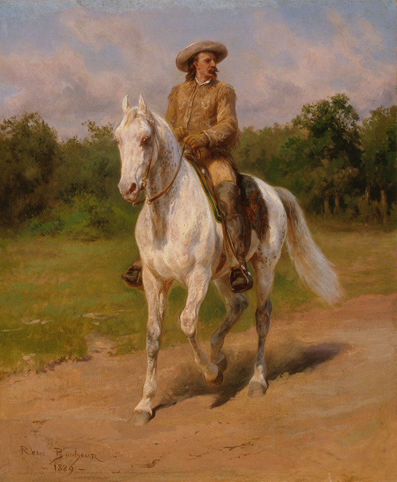 The Buffalo Bill Memorial Association originally had this popular Bonheur painting in mind as the model for its equestrian memorial to its namesake. Rosa Bonheur (1822–1899), "Col. William F. Cody," 1889. Oil on canvas, 18.25 x 15.25 inches. Given in Memory of William R. Coe and Mai Rogers Coe. 8.66