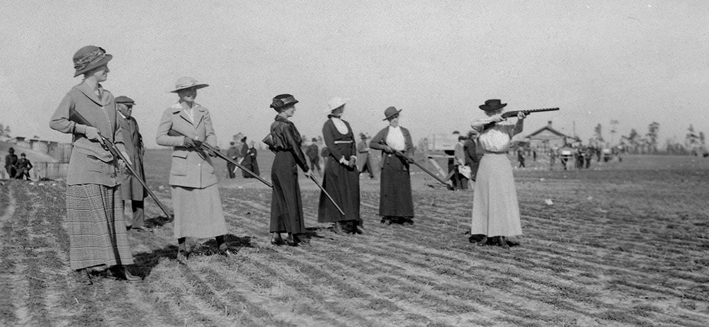 Annie Oakley shooting before a group of women., ca. 1920. MS6 William F. Cody Collection. P.69.1177