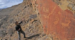 Bonnie Lawrence-Smith at Legend Rock Petroglyph Site.
