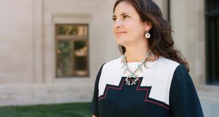 Wyoming's first Navajo and Native American State Senator, Affie Ellis in Cheyenne, Wyoming. Her squash blossom necklace was made by her grandfather, Tom Burnside. Photo by Lindsay Linton Buk.