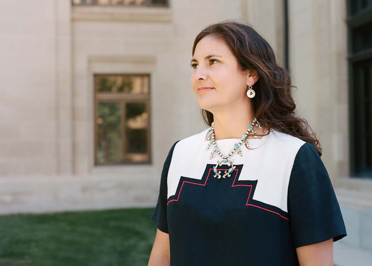 Wyoming's first Navajo and Native American State Senator, Affie Ellis in Cheyenne, Wyoming. Her squash blossom necklace was made by her grandfather, Tom Burnside. Photo by Lindsay Linton Buk.