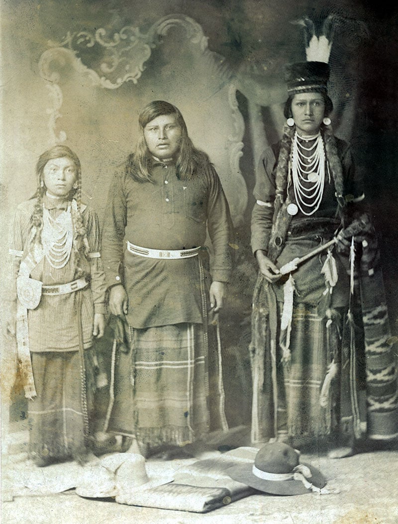 Nez Perce man and boys, ca. 1900-1910. MS 320 Paul Dyck Plains Indian Buffalo Culture Collection. P.320.380