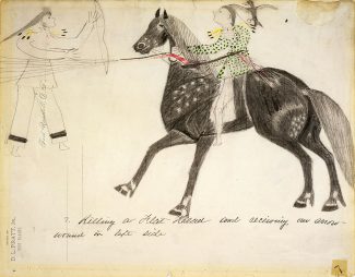 Sitting Bull (1831?–1890). "Killing a Flat-Head and Receiving an Arrow Wound in Left Side," c. 1882. Crayon and pencil on paper. 40.70.7
