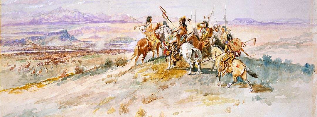 Charles M. Russell (1864 – 1926). Hunting Party, 1896. Watercolor on paper, 12.375 x 23 inches. Gift of William E. Weiss. 24.73