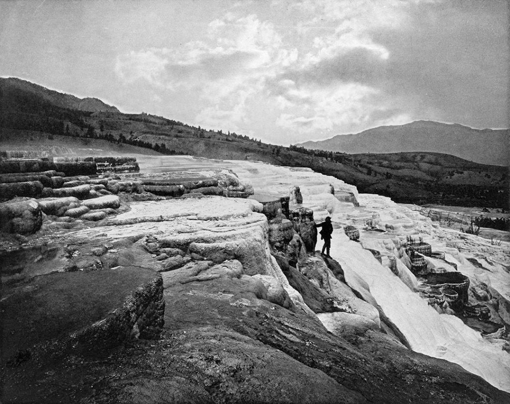 White Mountain Hot Springs (Mammoth Hot Springs, Yellowstone). William Henry Jackson photograph. E. Bierstadt's Albertype. Hot Springs Series, Plate III. "U.S. Geological Survey of the Territories," 1871-1872. WHJ-A.057