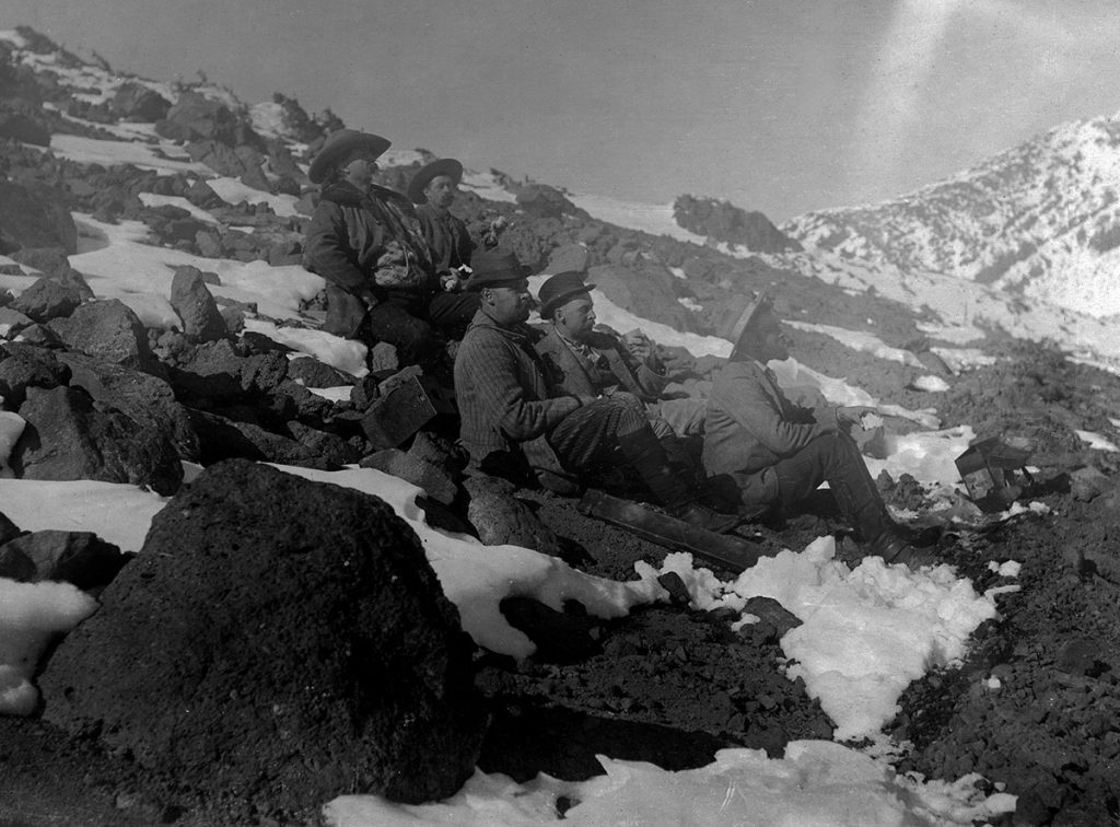 Cody's expedition to the North Rim of the Grand Canyon halted on this volcanic slope near Flagstaff to take a rest and enjoy the view in winter 1892. MS 6 William F. Cody Collection. P.69.1094 (detail)