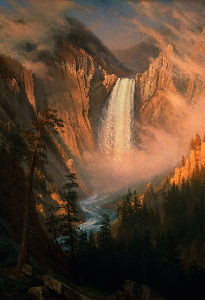 Albert Bierstadt (American, b. Germany, 1830-1902). Yellowstone Falls, 1881. Oil on canvas, 44.25 x 30.5 inches. Buffalo Bill Center of the West, Cody, Wyoming, USA. Gift of Mr. and Mrs. Lloyd Taggart. 2.63