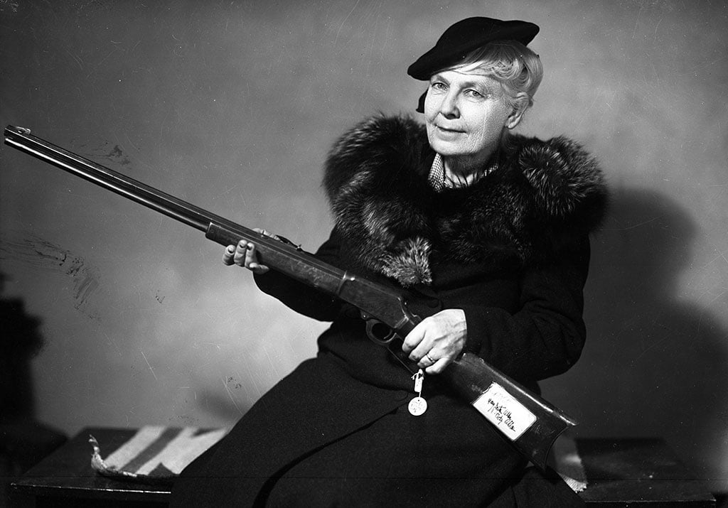 A Treasure from Our West: Photograph, Mary Jester Allen with Frank Butler's rifle, ca. 1950. MS 228 Buffalo Bill Museum Photographs Collection. PN.228.202