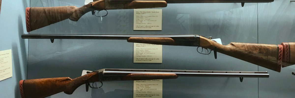 A few of the guns in the Ithaca Gun Company Case at the Cody Firearms Museum. Most are New Ithaca Doubles.