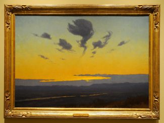 More than a hundred years later, Fritz paints his interpretation of the Missouri. Charles Fritz (b. 1955). "The Ancient River," 1999. Oil on board, 32 x 46 inches. From the collection of Timothy Peterson.