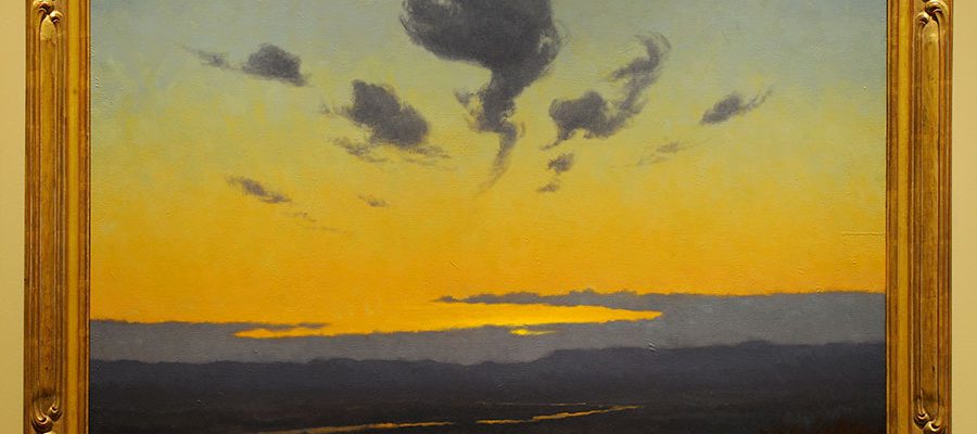 More than a hundred years later, Fritz paints his interpretation of the Missouri. Charles Fritz (b. 1955). "The Ancient River," 1999. Oil on board, 32 x 46 inches. From the collection of Timothy Peterson.