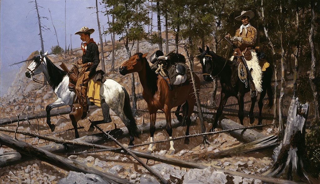 Paintings such as this certainly validate the genius of Remington. Early in his career, however, he was revered mostly as the "pictorial historian of the Great West." Frederic Remington (1861-1909). "Prospecting for Cattle Range," 1889. Oil on canvas. Gift of Cornelius Vanderbilt Whitney. 85.60