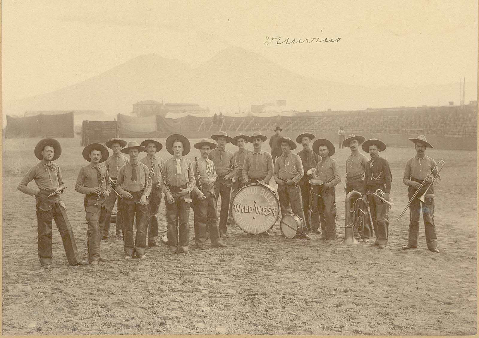 William Sweeney and the Cowboy Band with Mt. Vesuvius in background, 1890. MS 6 William F. Cody Collection, McCracken Research Library. P. 69.989