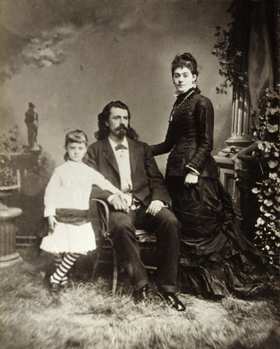 Taken around 1872 when they were living in Ft. McPherson, Nebraska, this earliest-known photograph of the Cody family shows William F. Cody and his wife, Louisa Frederici Cody, and their daughter, Arta. P.69.188