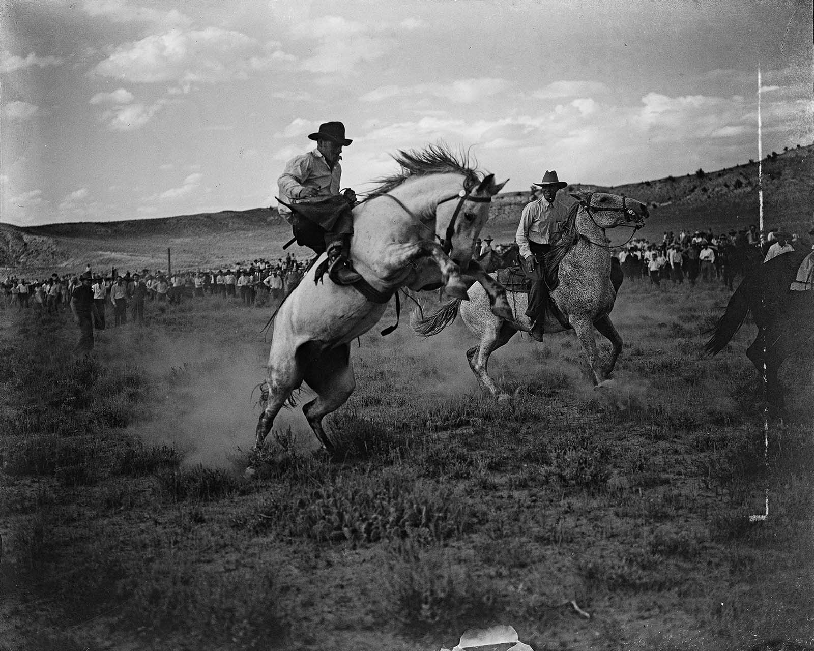 Cecil McMillin rides bucking horse. MS 3 Charles Belden Collection., McCracken Research Library. PN.67.597