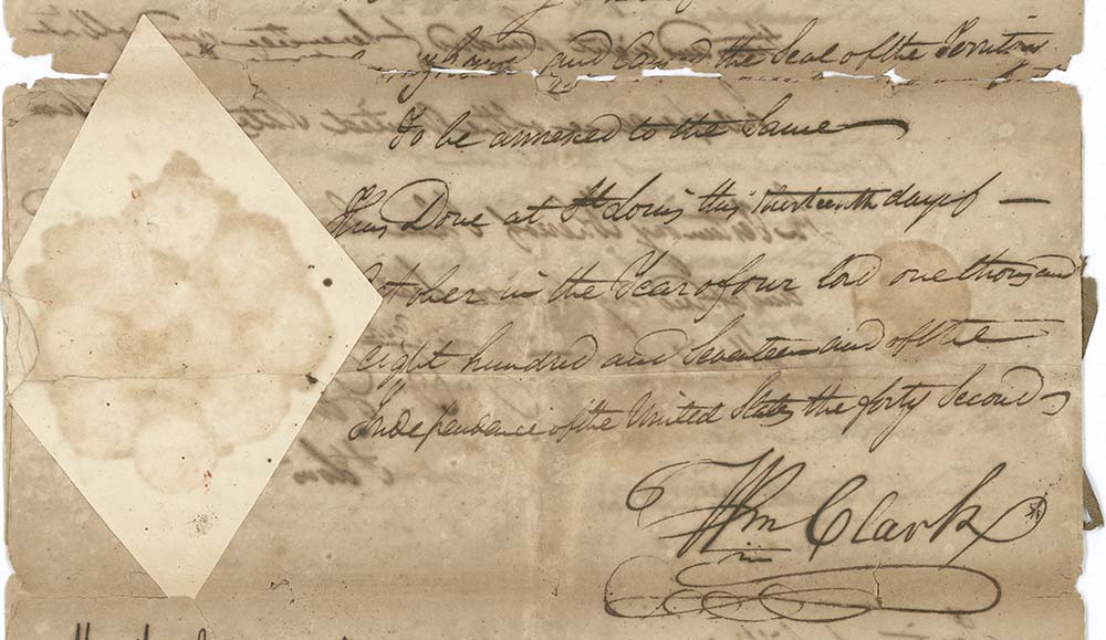 Detail of a document signed by William Clark, Governor of the Missouri Territory, 1813. MS331.01.01